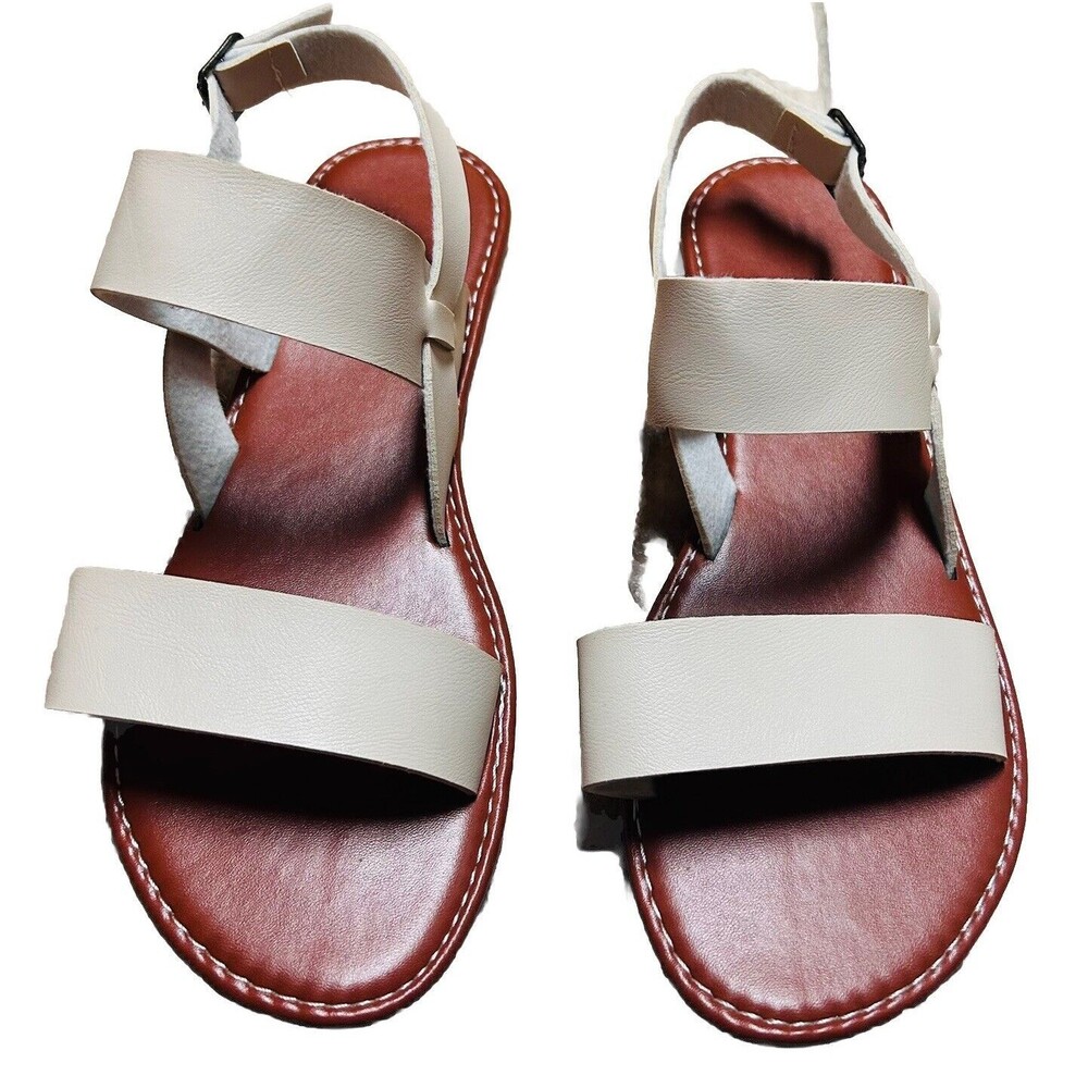 Cream Thick Strappy Flat Sandals Size 10 - Picture 2 of 6